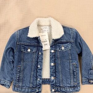 Zara Kids Blue Denim Jacket with Sherpa Lining
